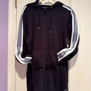 Calvin Klein Hoodie Black Dress with White & Blue Stripes